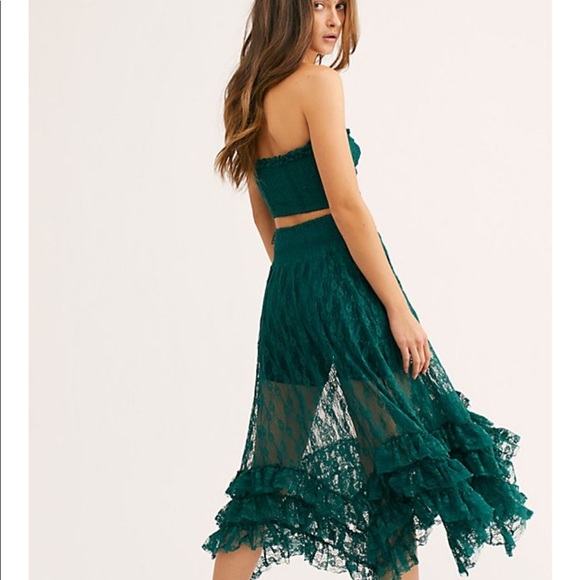 NWT RARE Free People lacy top and skirt set green - Picture 6 of 8